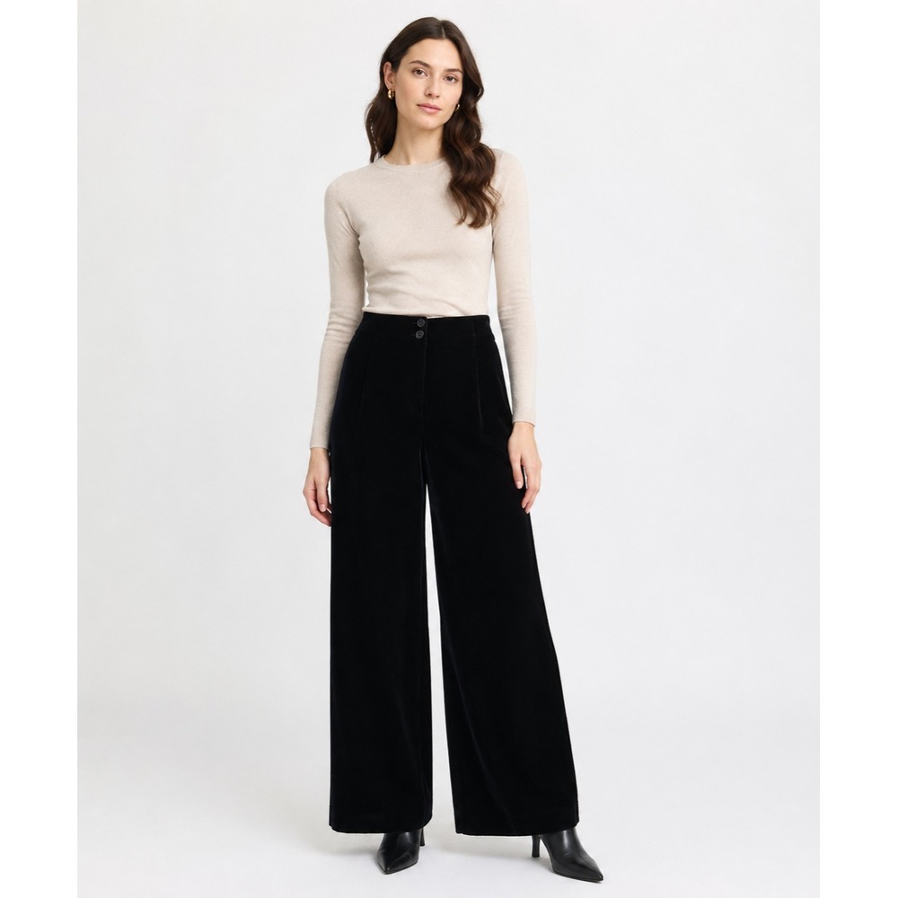 Talbots Wide Leg Pants Womens 2 Black Velvet Rayon Silk Blend NEW